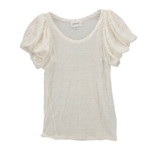 JILL by JILL STUART Puff Sleeve Tee Off White Colorful Subtle Stripes Size FR